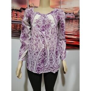 NEWMAN Size F 38/US 8 Cotton Purple White Button Up Women's Tunic Top Blouse #C